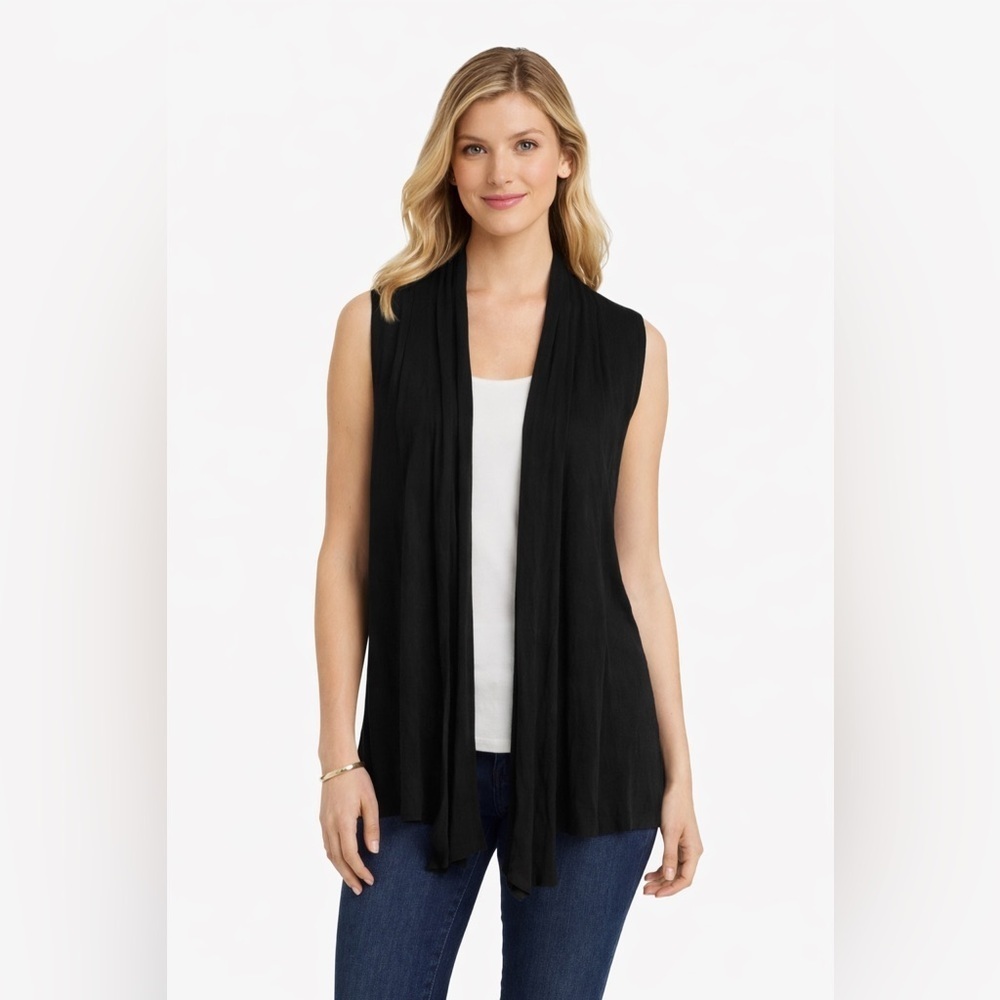 Investment Black Open-Front Vest – Size L – Rayon Blend